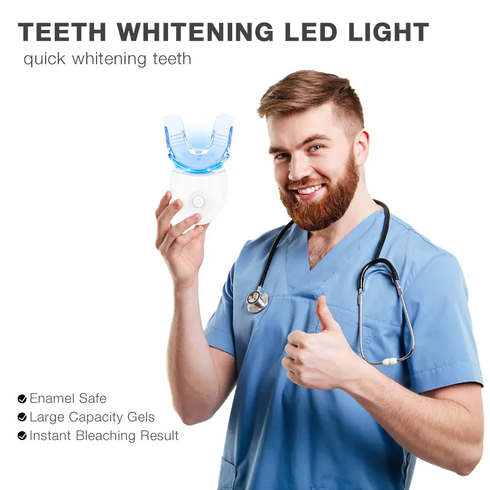 Teeth Whitening Kit for Sensitive Teeth with LED Blue Light, 10 Teeth Whitening Gel