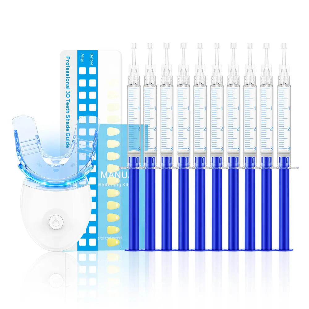 Teeth Whitening Kit for Sensitive Teeth with LED Blue Light, 10 Teeth Whitening Gel