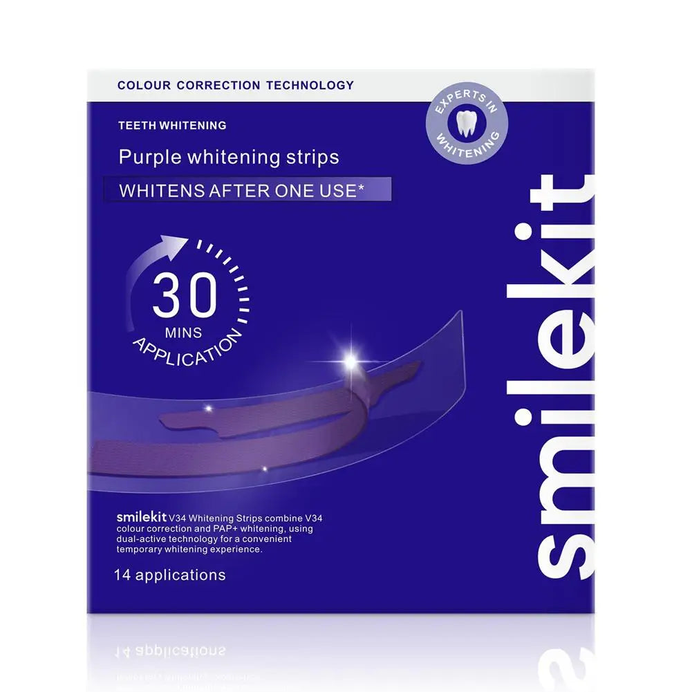 Teeth Whitening Strips V34 Formula Purple Strip Home Use Sensitive Teeth Safe Alfalfa Extract Fast Visible Whitening Results
